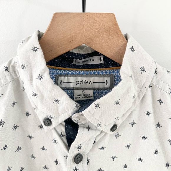 PD&C Men’s Short Sleeve Pattern Button Front Shirt Gray Size Small - Picture 4 of 5
